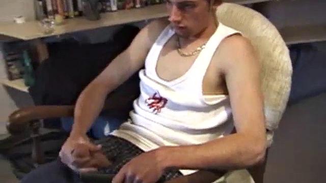 Skater punk Vince O'Neil strolls in after a long day of skating hard. He was hoping to pick up some chicks at the park, but comes back empty handed. So, he puts his hand to work, and with a little help from his friend, out pops a big cum load.