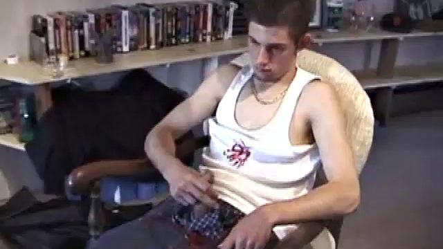Skater punk Vince O'Neil strolls in after a long day of skating hard. He was hoping to pick up some chicks at the park, but comes back empty handed. So, he puts his hand to work, and with a little help from his friend, out pops a big cum load.