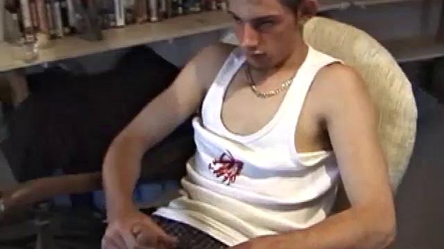 Skater punk Vince O'Neil strolls in after a long day of skating hard. He was hoping to pick up some chicks at the park, but comes back empty handed. So, he puts his hand to work, and with a little help from his friend, out pops a big cum load.
