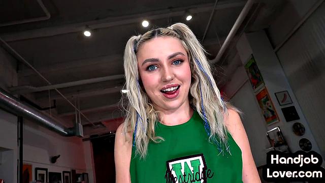 Hot babe gives BF sensual handjob