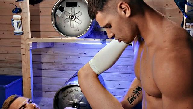 Inked bottom stud assfucked by muscled lover after party