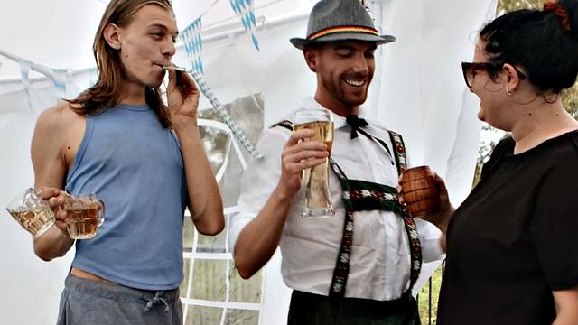 Inked bottom stud assfucked by muscled lover after party