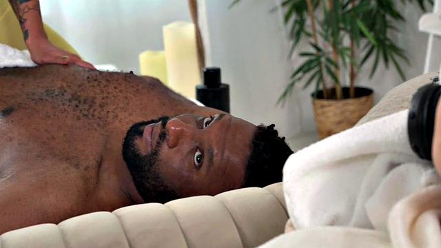 Boobylicious masseuse MILF rides big black cock