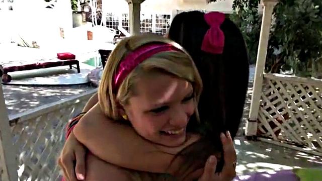 Naughty outdoor lesbo fun teens get dirty