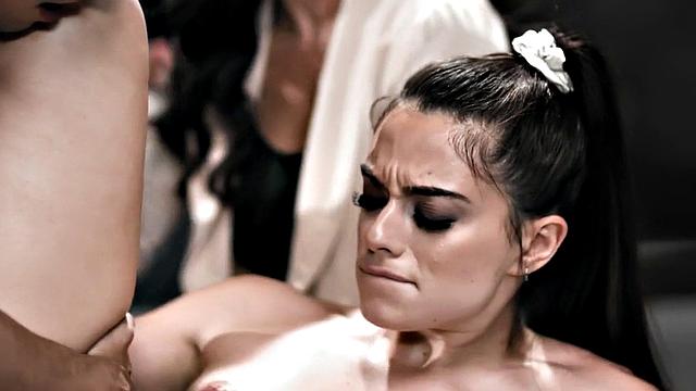 Watch as this naughty stepsister gets her tight asshole stretched by a massive white cock