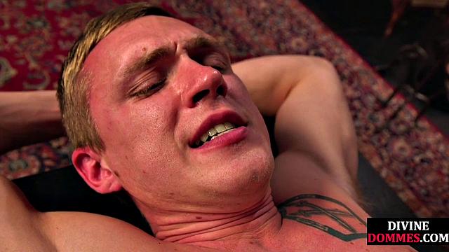 Busty domina pegging incels' butthole