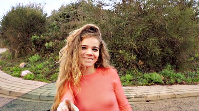 Naughty hitchhiker with a pierced pussy gets wild in denim jeans & outdoor missionary