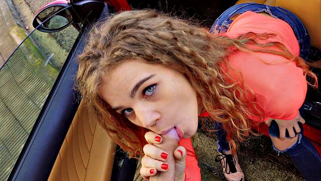 Naughty hitchhiker with a pierced pussy gets wild in denim jeans & outdoor missionary