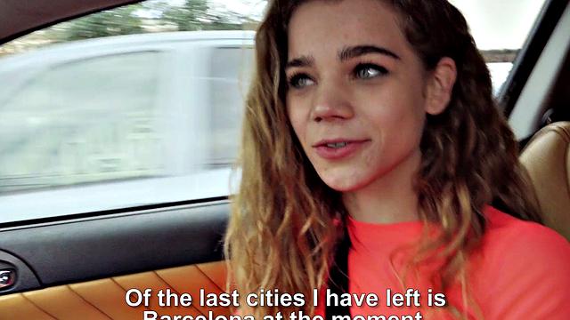 Naughty hitchhiker with a pierced pussy gets wild in denim jeans & outdoor missionary