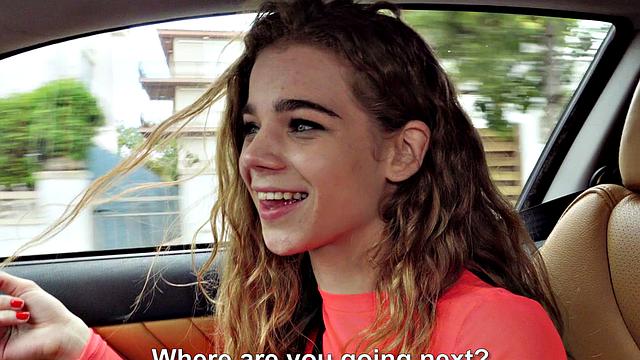 Naughty hitchhiker with a pierced pussy gets wild in denim jeans & outdoor missionary