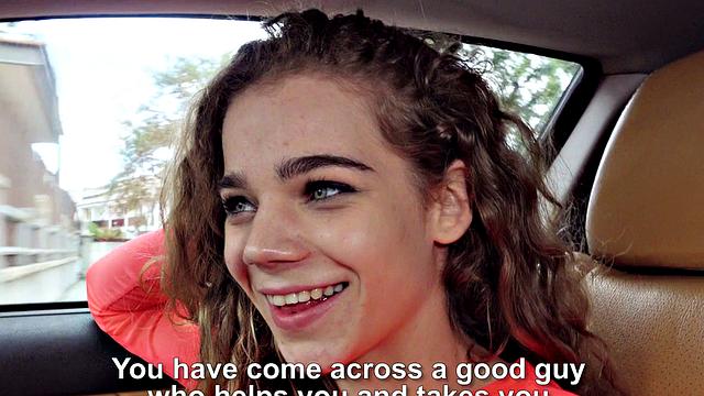 Naughty hitchhiker with a pierced pussy gets wild in denim jeans & outdoor missionary