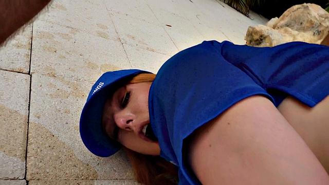 Redhead MILF fucked in asshole outdoors by nice dick