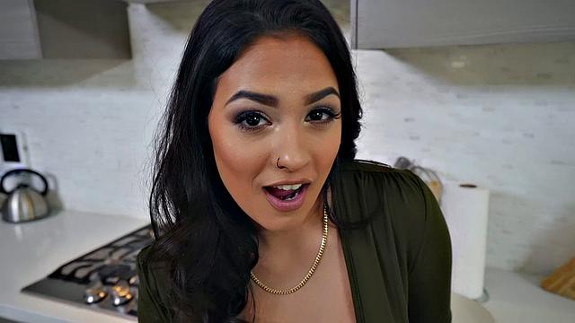 Horny brunette celebrates Mother's Day with a wild car ride & titjob in kitchen