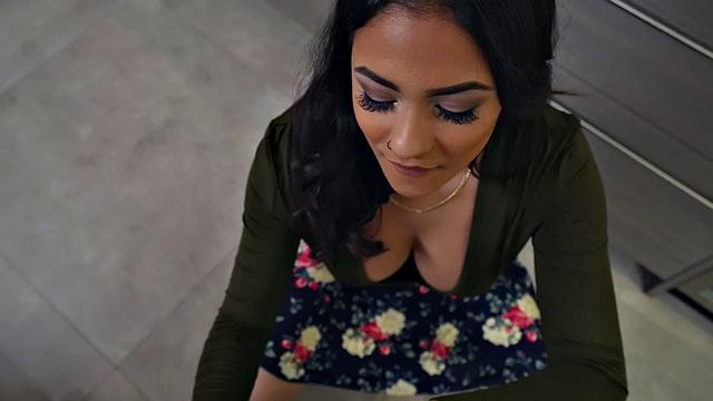 Horny brunette celebrates Mother's Day with a wild car ride & titjob in kitchen