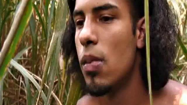 Brazilian buddies Antonio Pinto and Marco Santos walk through the jungle to the abandoned shack where they wait for hotties. Gomez Aguilar appears and puts on a dick slapping show.