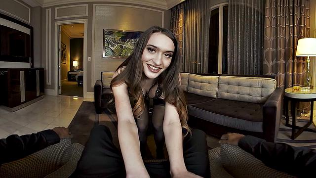 Petite hottie Sera Ryder shows up in sexy lingerie to get fucked by her client of the night