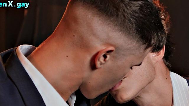 Manly twunk in suit fucks 21yo BF's asshole after BJ