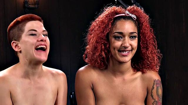 Whipped BDSM subjects obedient to master in a hard lesson