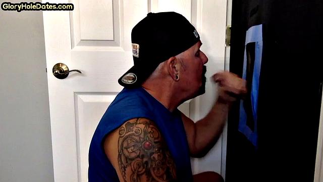 Gloryhole deepthroat DILF spoils dick with skillful mouth