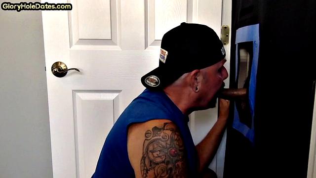 Gloryhole deepthroat DILF spoils dick with skillful mouth