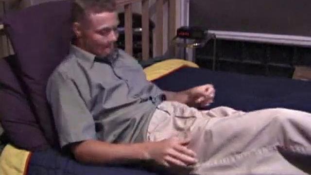 Justin strokes his cock and cums for the camera in a solo gay session