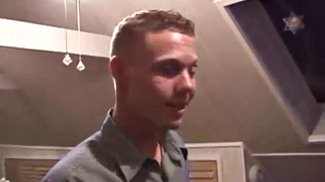 Justin strokes his cock and cums for the camera in a solo gay session