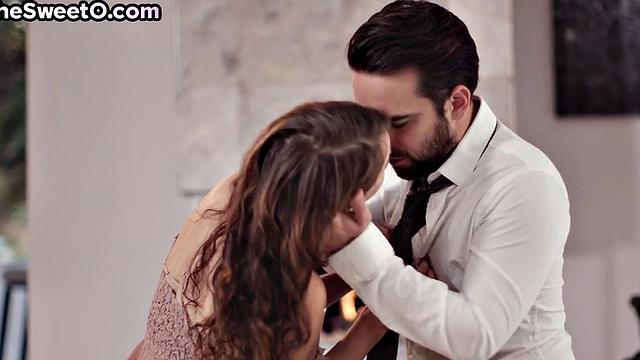 Romantic welcoming husband