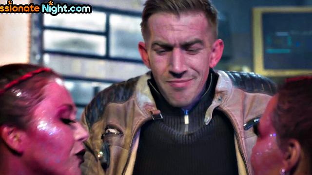 Cutie babes jerking dick in 3way