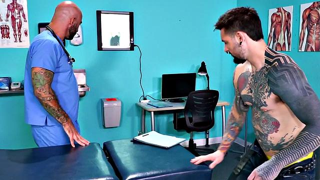 Fisting doctor fucks and fists jock in infirmary 3some