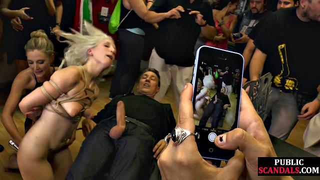 Horny blonde babe fucked in public