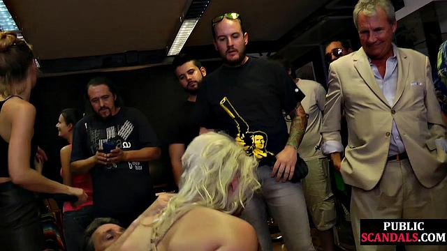 Horny blonde babe fucked in public