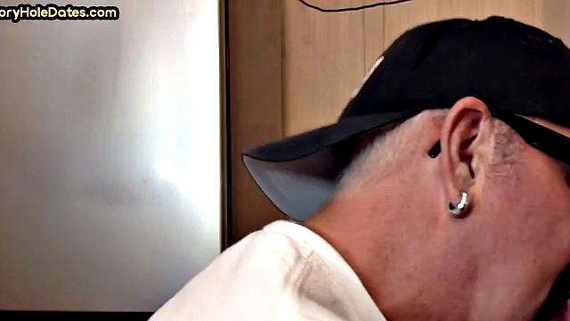 Mature gay sucker gets gloryhole fucked in closeup