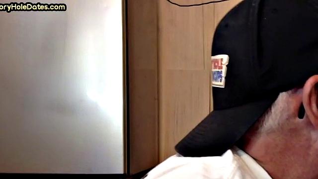 Mature gay sucker gets gloryhole fucked in closeup