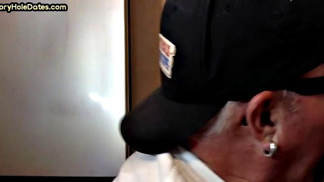 Mature gay sucker gets gloryhole fucked in closeup