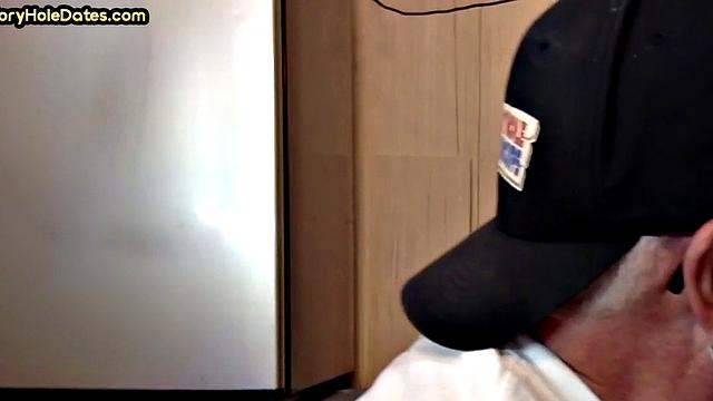 Mature gay sucker gets gloryhole fucked in closeup
