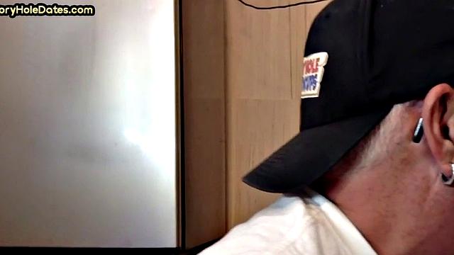 Mature gay sucker gets gloryhole fucked in closeup