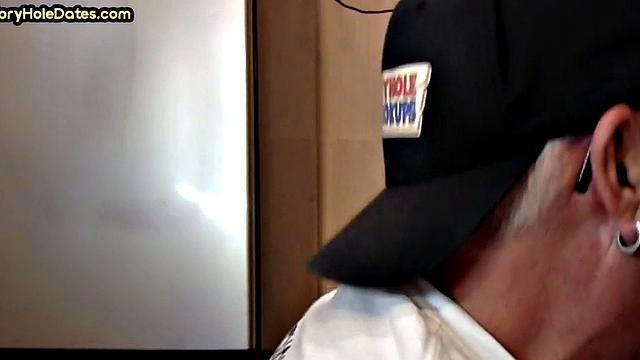 Mature gay sucker gets gloryhole fucked in closeup