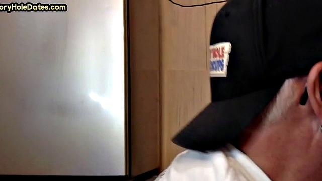 Mature gay sucker gets gloryhole fucked in closeup