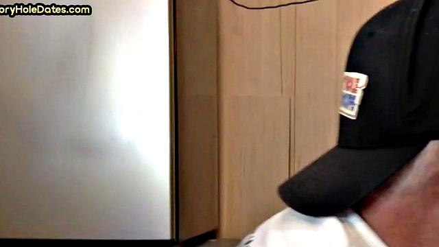 Mature gay sucker gets gloryhole fucked in closeup