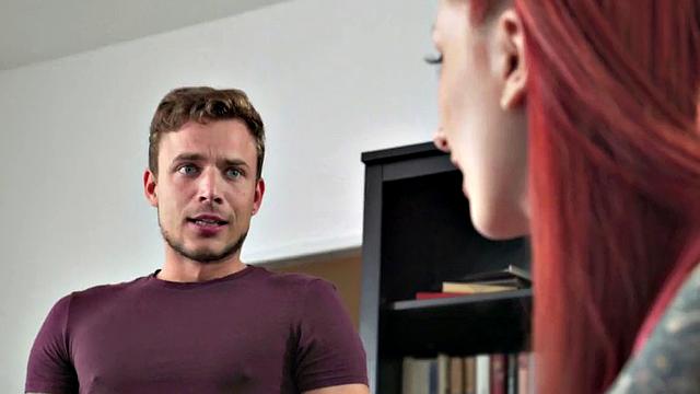 Kinky redhead with small tits gets her bald pussy drilled by a hard dick