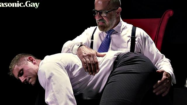 Dominant mason DILF assfingering bottom before spanking