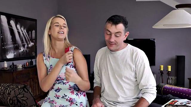 DADDY4K. Old man and comely blonde have anal sex near her BF