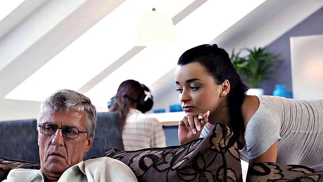 DADDY4K. Forbidden sex of guy and sons girlfriend ends with facial