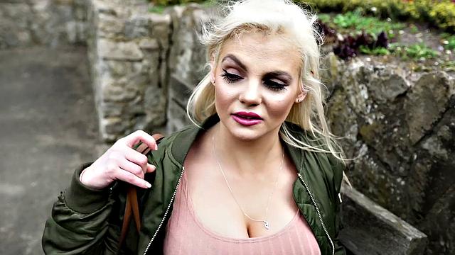 Blonde Haggles gets her bald pussy drilled in a wild outdoor POV