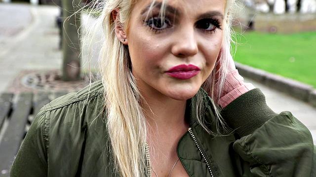 Blonde Haggles gets her bald pussy drilled in a wild outdoor POV