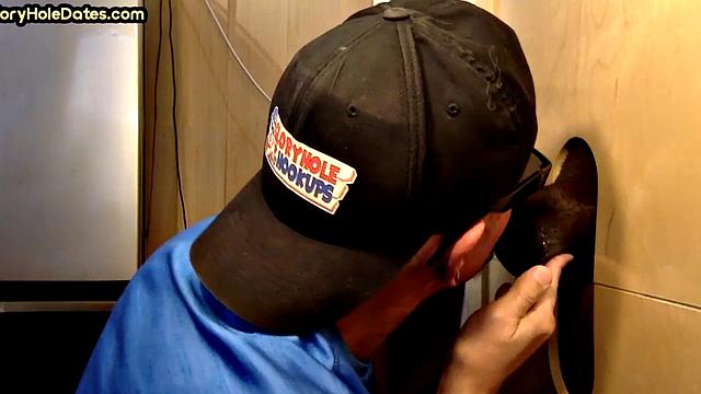 Real cum addict sucks black cock in gloryhole at home