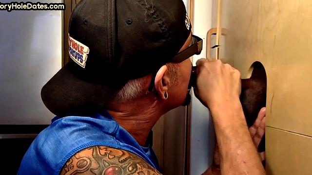 Real cum addict sucks black cock in gloryhole at home