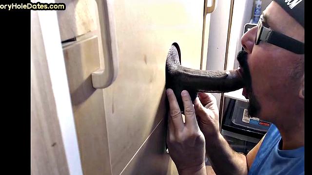 Real cum addict sucks black cock in gloryhole at home