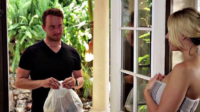 Busty bathing girlfriend drilled from behind in duo