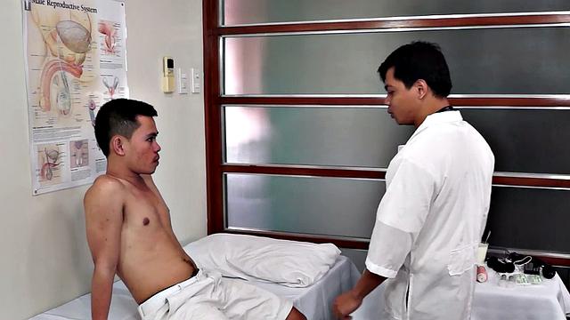Asian twink gaping at doctor infirmary after BJ